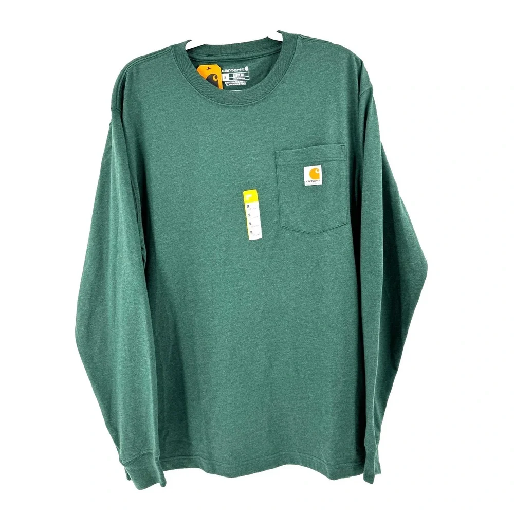 Carhartt K126 Men's Loose Fit Heavyweight Logo Pocket T-Shirt Med Green Work NEW